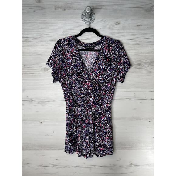 Simply Styled by Sears Romper Womens Small Black Multicolor V-Neck Pockets Wrap - Picture 1 of 11